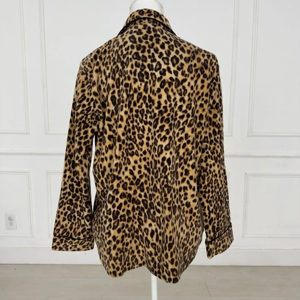 Lauren Ralph Lauren Leopard Print Fleece‎ Pajama Set Brown Tan Crest Large